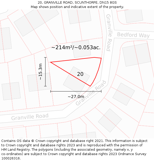 20, GRANVILLE ROAD, SCUNTHORPE, DN15 8GS: Plot and title map