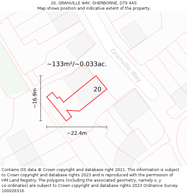 20, GRANVILLE WAY, SHERBORNE, DT9 4AS: Plot and title map
