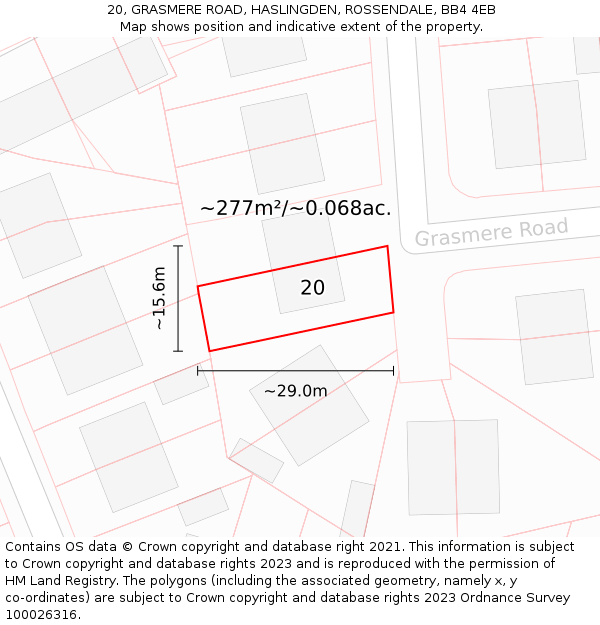 20, GRASMERE ROAD, HASLINGDEN, ROSSENDALE, BB4 4EB: Plot and title map