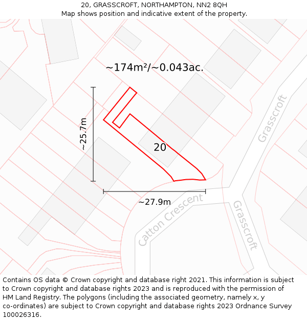 20, GRASSCROFT, NORTHAMPTON, NN2 8QH: Plot and title map