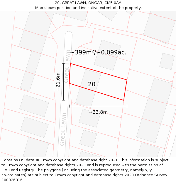 20, GREAT LAWN, ONGAR, CM5 0AA: Plot and title map