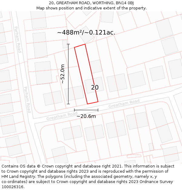 20, GREATHAM ROAD, WORTHING, BN14 0BJ: Plot and title map