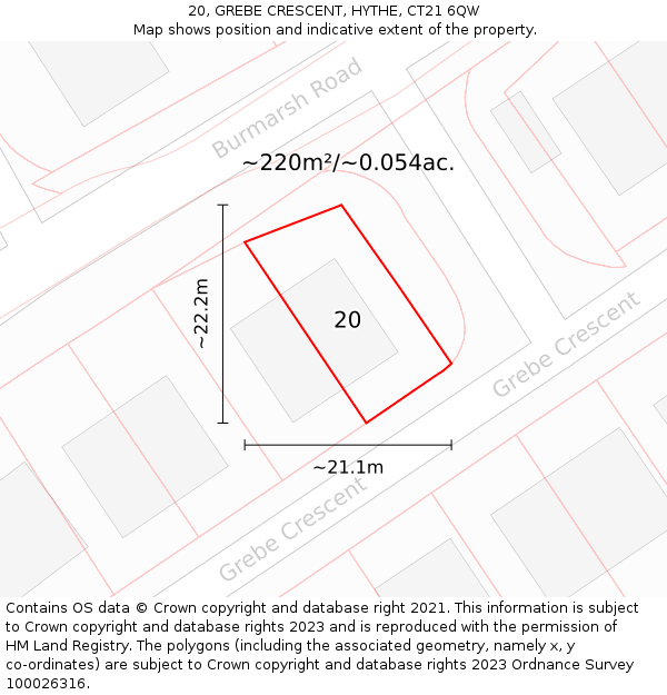 20, GREBE CRESCENT, HYTHE, CT21 6QW: Plot and title map
