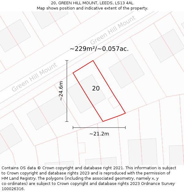 20, GREEN HILL MOUNT, LEEDS, LS13 4AL: Plot and title map