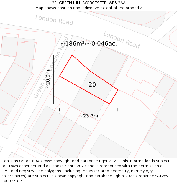 20, GREEN HILL, WORCESTER, WR5 2AA: Plot and title map