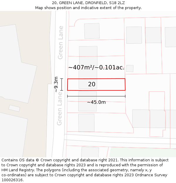 20, GREEN LANE, DRONFIELD, S18 2LZ: Plot and title map