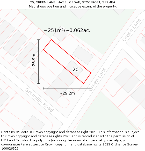 20, GREEN LANE, HAZEL GROVE, STOCKPORT, SK7 4EA: Plot and title map