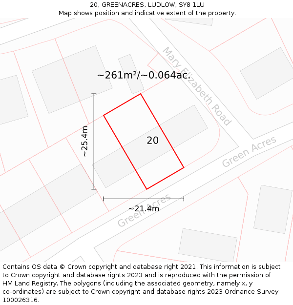 20, GREENACRES, LUDLOW, SY8 1LU: Plot and title map