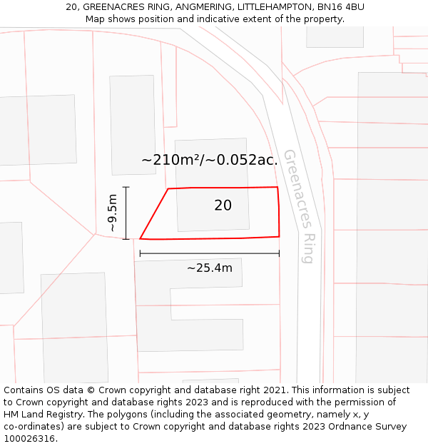 20, GREENACRES RING, ANGMERING, LITTLEHAMPTON, BN16 4BU: Plot and title map