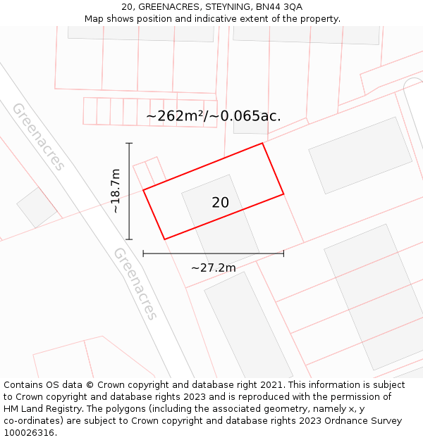 20, GREENACRES, STEYNING, BN44 3QA: Plot and title map