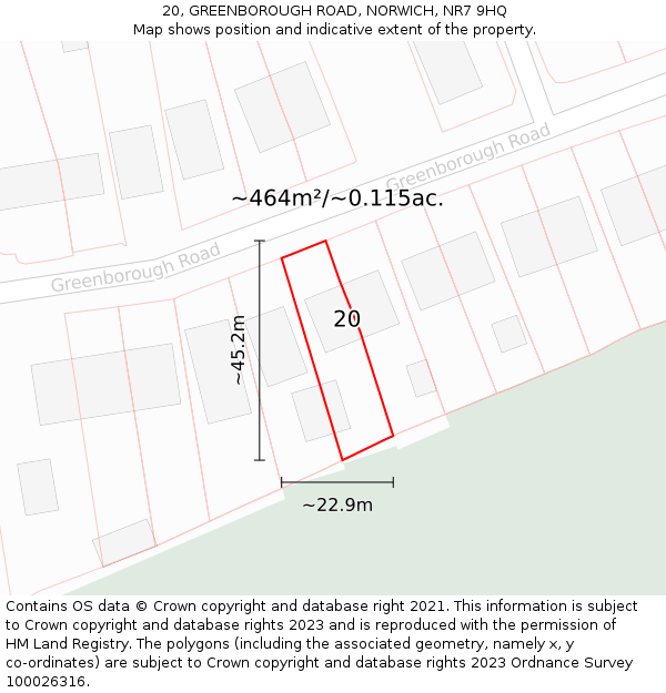 20, GREENBOROUGH ROAD, NORWICH, NR7 9HQ: Plot and title map