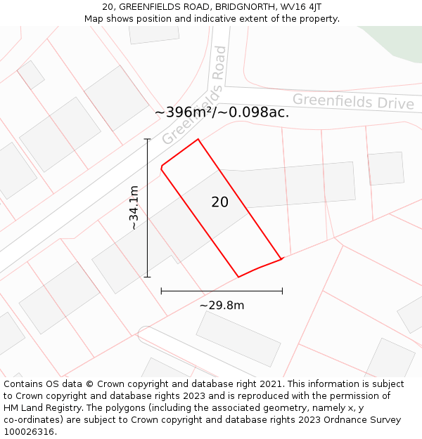 20, GREENFIELDS ROAD, BRIDGNORTH, WV16 4JT: Plot and title map