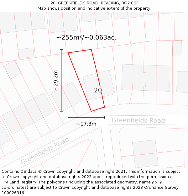 20, GREENFIELDS ROAD, READING, RG2 8SF: Plot and title map