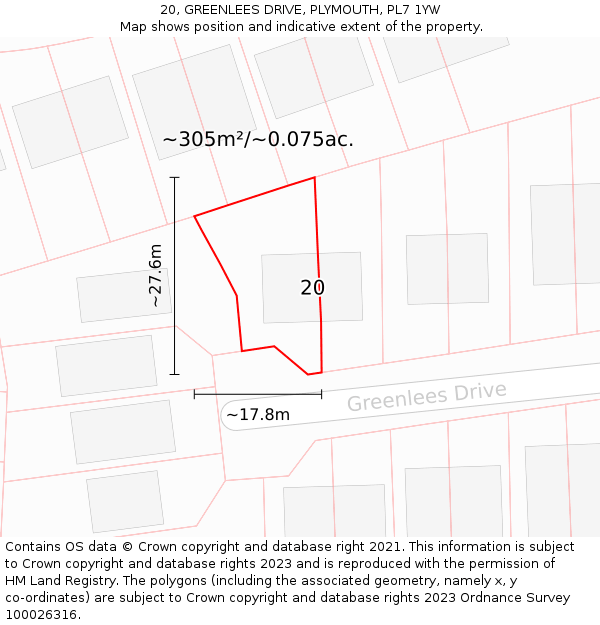 20, GREENLEES DRIVE, PLYMOUTH, PL7 1YW: Plot and title map