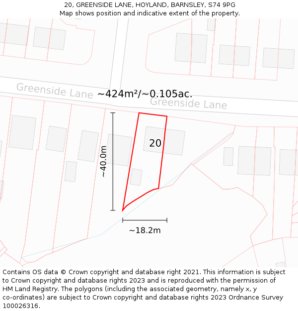 20, GREENSIDE LANE, HOYLAND, BARNSLEY, S74 9PG: Plot and title map