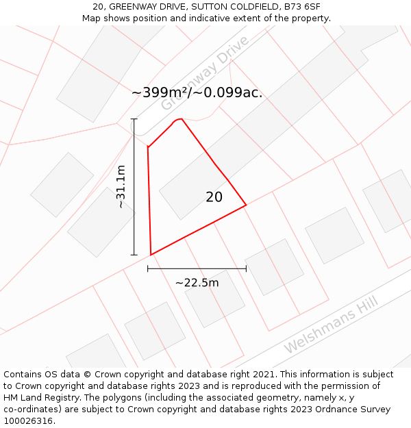 20, GREENWAY DRIVE, SUTTON COLDFIELD, B73 6SF: Plot and title map