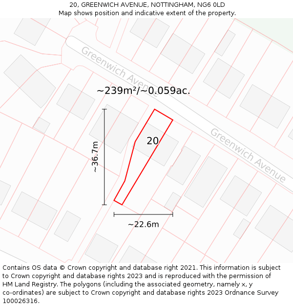 20, GREENWICH AVENUE, NOTTINGHAM, NG6 0LD: Plot and title map