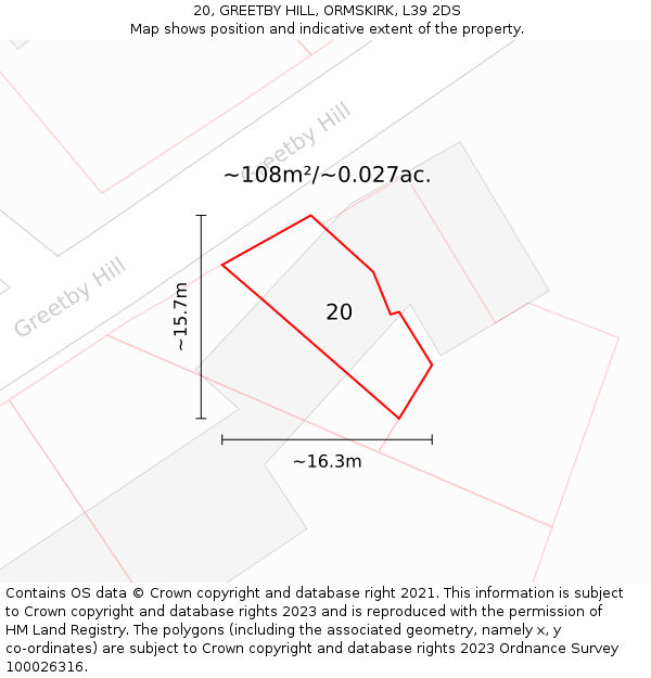 20, GREETBY HILL, ORMSKIRK, L39 2DS: Plot and title map
