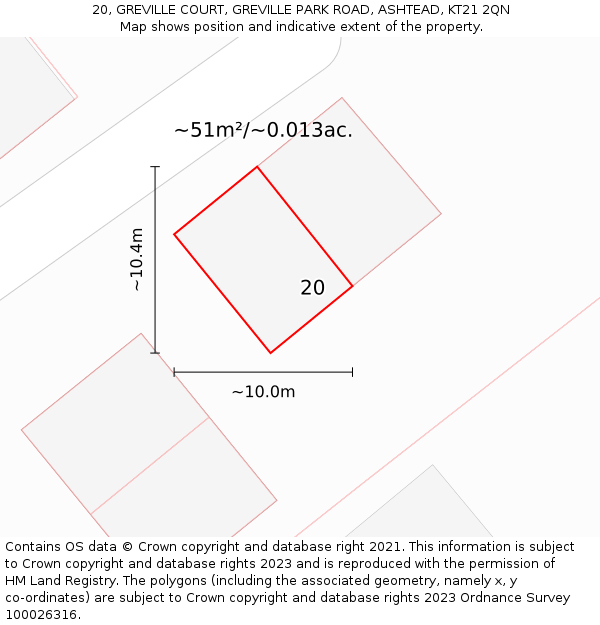 20, GREVILLE COURT, GREVILLE PARK ROAD, ASHTEAD, KT21 2QN: Plot and title map