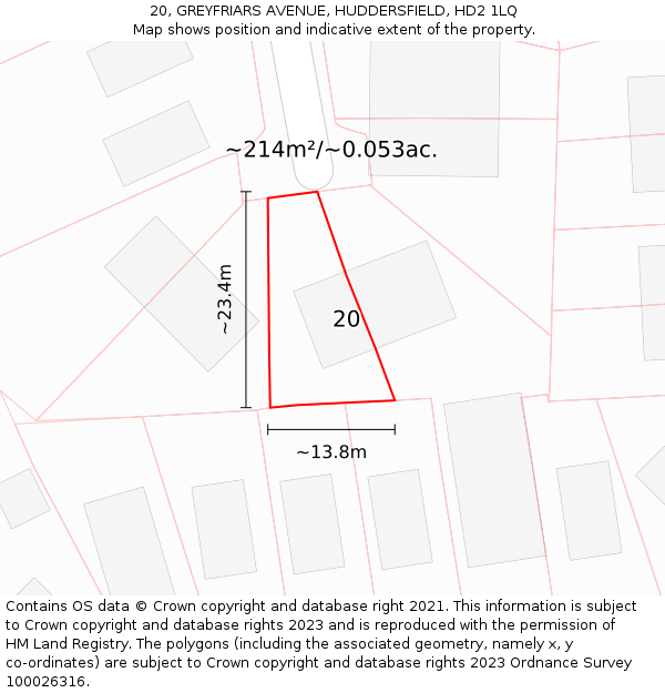 20, GREYFRIARS AVENUE, HUDDERSFIELD, HD2 1LQ: Plot and title map