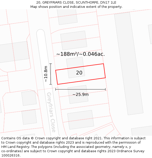 20, GREYFRIARS CLOSE, SCUNTHORPE, DN17 1LE: Plot and title map