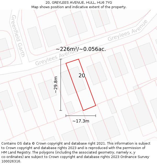 20, GREYLEES AVENUE, HULL, HU6 7YG: Plot and title map