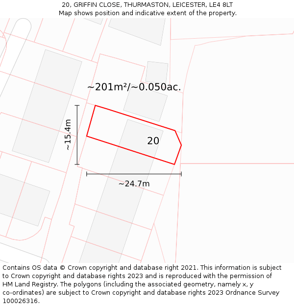 20, GRIFFIN CLOSE, THURMASTON, LEICESTER, LE4 8LT: Plot and title map
