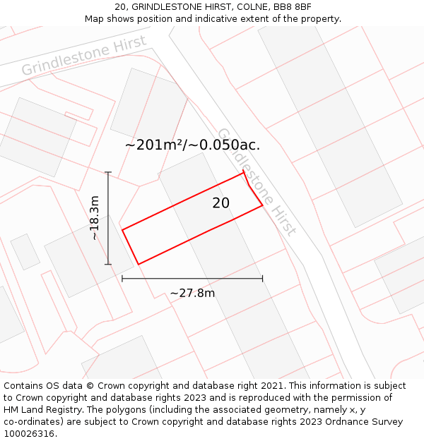 20, GRINDLESTONE HIRST, COLNE, BB8 8BF: Plot and title map