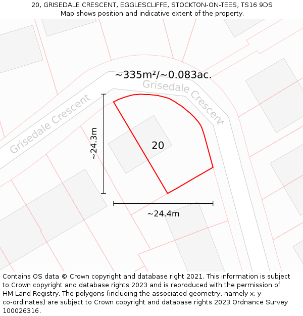 20, GRISEDALE CRESCENT, EGGLESCLIFFE, STOCKTON-ON-TEES, TS16 9DS: Plot and title map