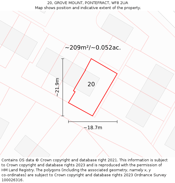 20, GROVE MOUNT, PONTEFRACT, WF8 2UA: Plot and title map