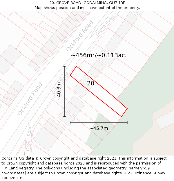 20, GROVE ROAD, GODALMING, GU7 1RE: Plot and title map