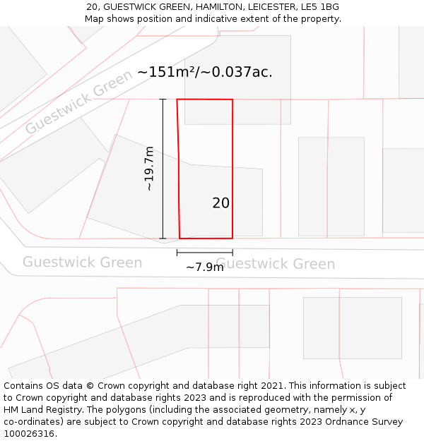 20, GUESTWICK GREEN, HAMILTON, LEICESTER, LE5 1BG: Plot and title map