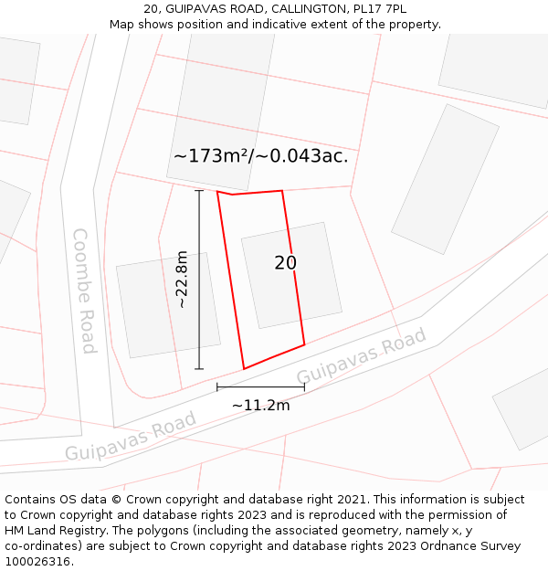 20, GUIPAVAS ROAD, CALLINGTON, PL17 7PL: Plot and title map