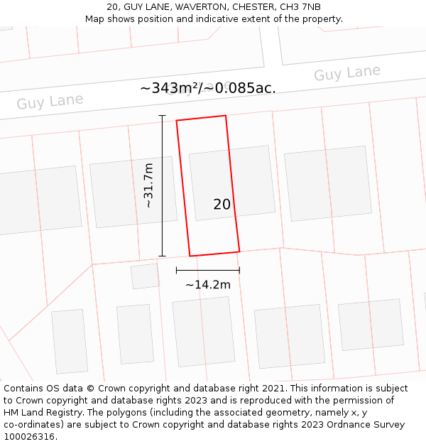 20, GUY LANE, WAVERTON, CHESTER, CH3 7NB: Plot and title map
