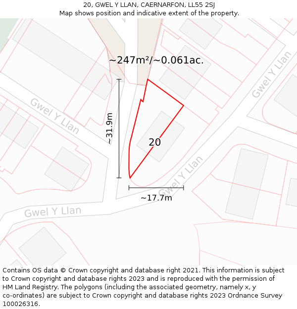 20, GWEL Y LLAN, CAERNARFON, LL55 2SJ: Plot and title map