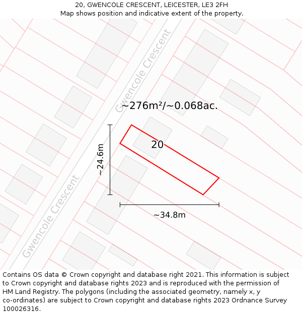 20, GWENCOLE CRESCENT, LEICESTER, LE3 2FH: Plot and title map