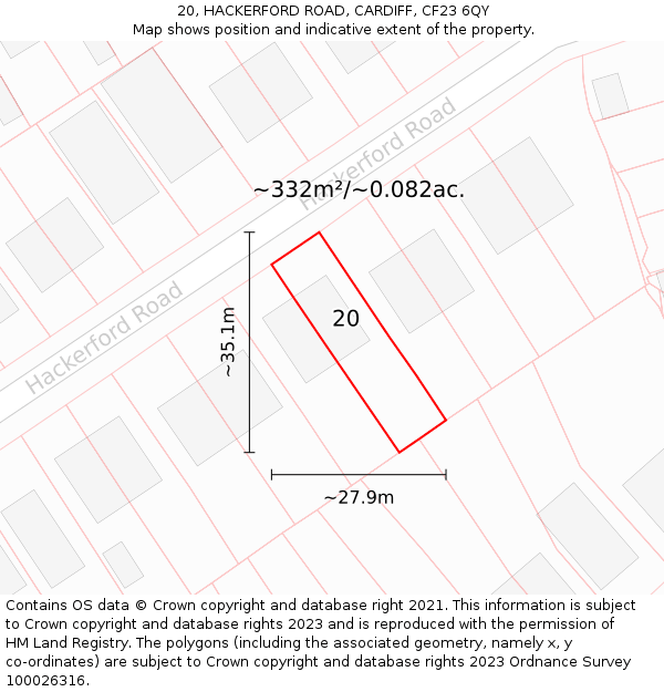 20, HACKERFORD ROAD, CARDIFF, CF23 6QY: Plot and title map