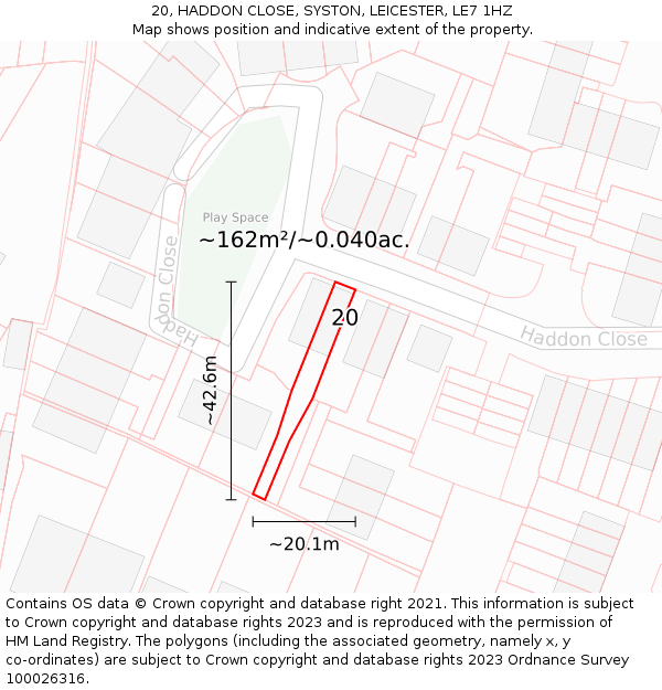 20, HADDON CLOSE, SYSTON, LEICESTER, LE7 1HZ: Plot and title map