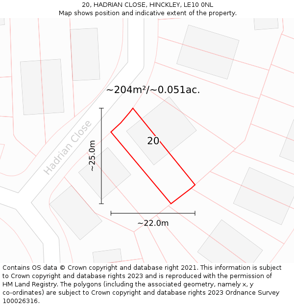 20, HADRIAN CLOSE, HINCKLEY, LE10 0NL: Plot and title map