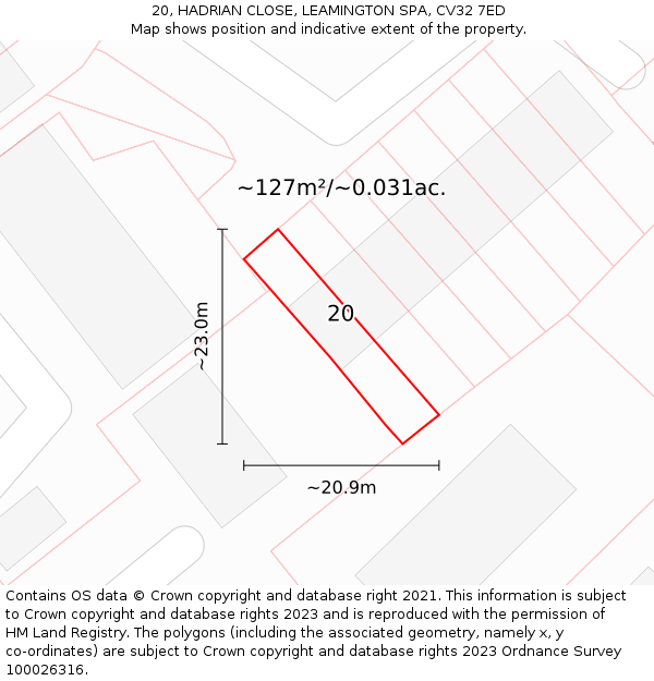 20, HADRIAN CLOSE, LEAMINGTON SPA, CV32 7ED: Plot and title map