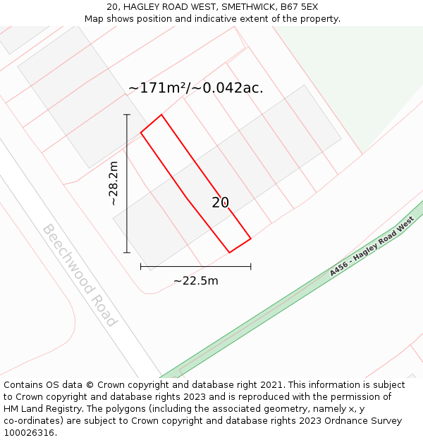 20, HAGLEY ROAD WEST, SMETHWICK, B67 5EX: Plot and title map