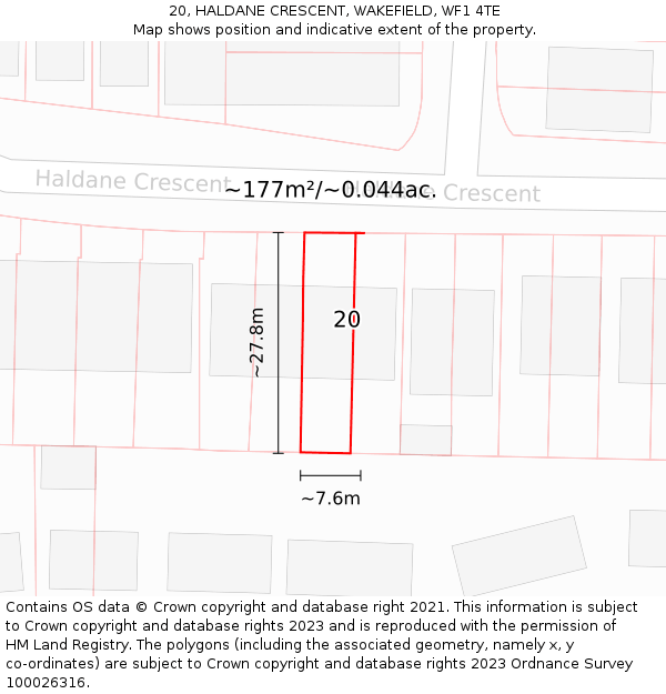 20, HALDANE CRESCENT, WAKEFIELD, WF1 4TE: Plot and title map