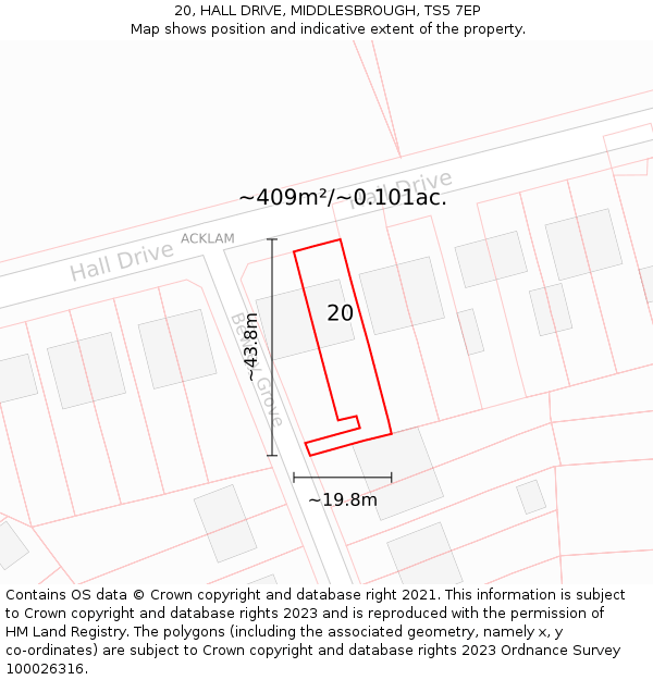 20, HALL DRIVE, MIDDLESBROUGH, TS5 7EP: Plot and title map