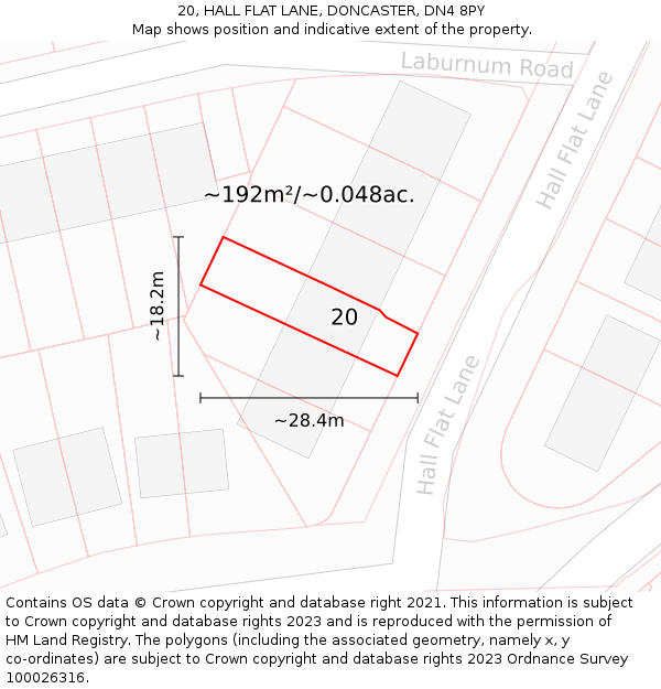 20, HALL FLAT LANE, DONCASTER, DN4 8PY: Plot and title map