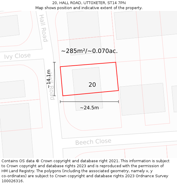 20, HALL ROAD, UTTOXETER, ST14 7PN: Plot and title map