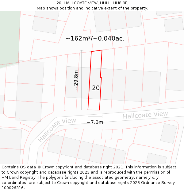 20, HALLCOATE VIEW, HULL, HU8 9EJ: Plot and title map