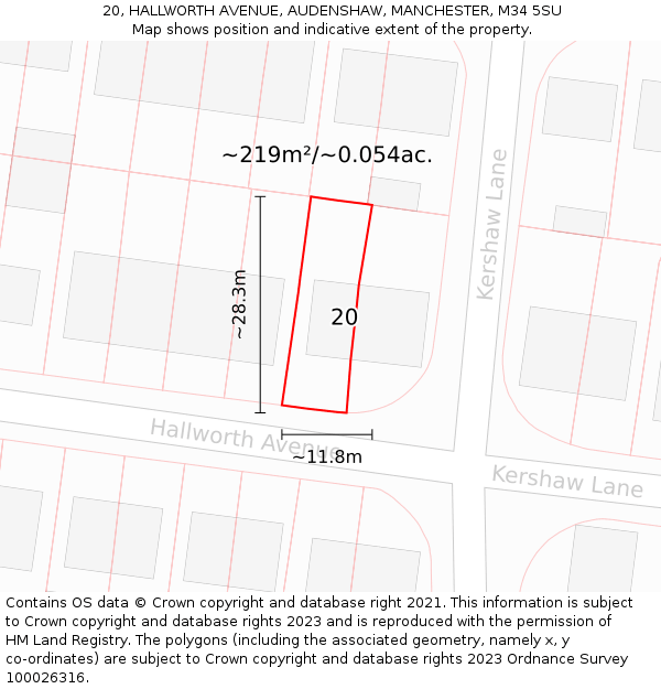 20, HALLWORTH AVENUE, AUDENSHAW, MANCHESTER, M34 5SU: Plot and title map