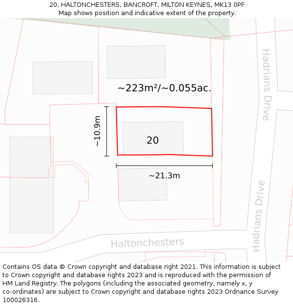 20, HALTONCHESTERS, BANCROFT, MILTON KEYNES, MK13 0PF: Plot and title map