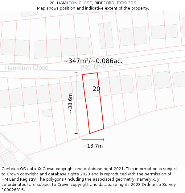 20, HAMILTON CLOSE, BIDEFORD, EX39 3DS: Plot and title map