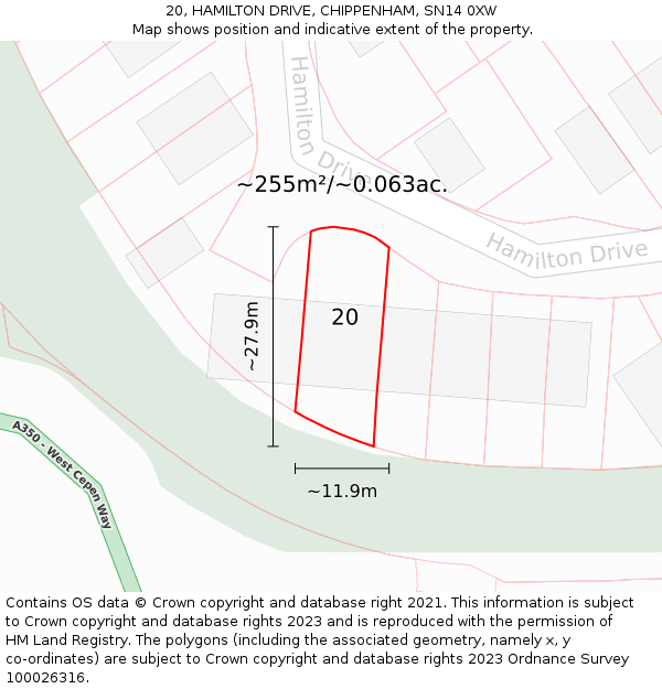 20, HAMILTON DRIVE, CHIPPENHAM, SN14 0XW: Plot and title map